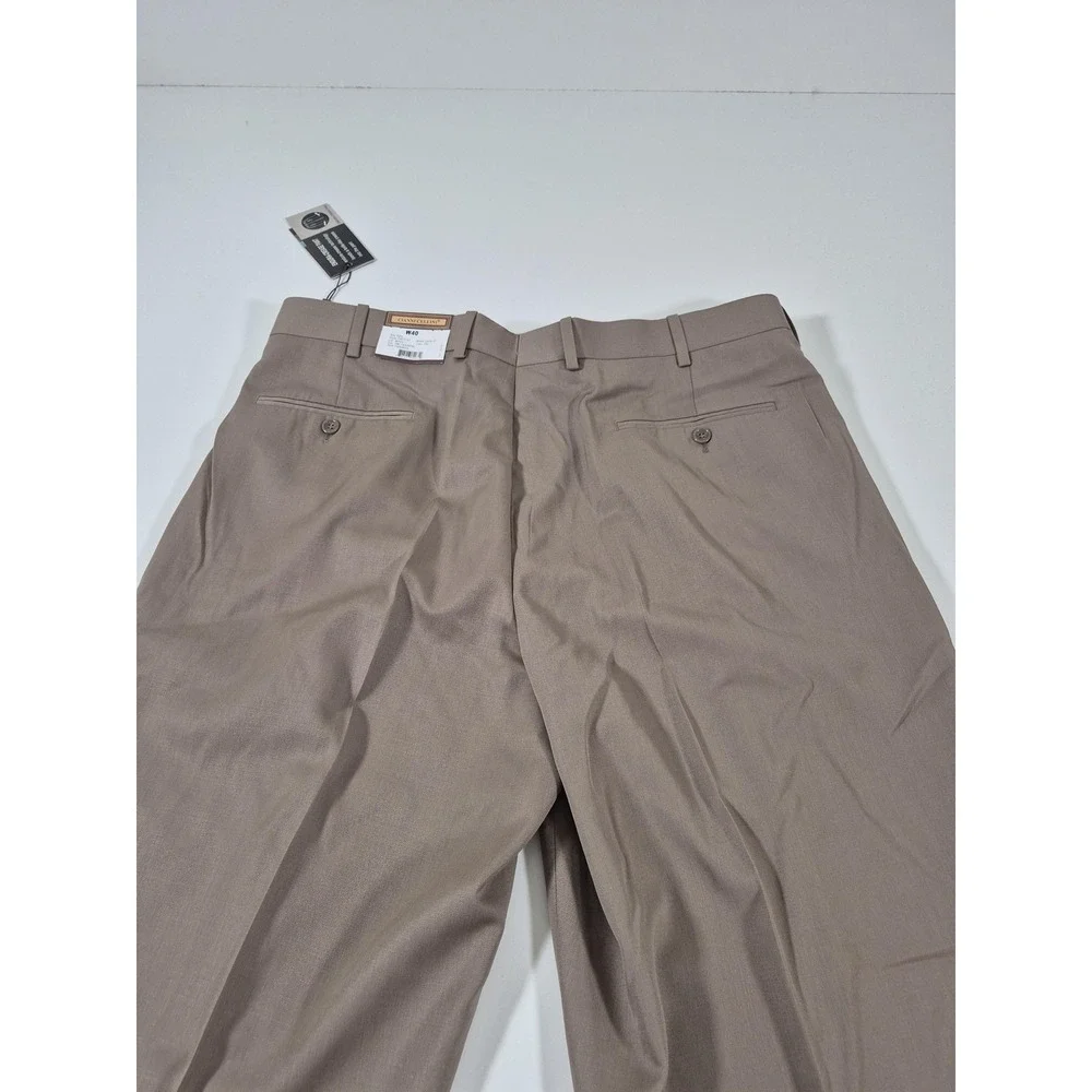 Cianni Cellini Dress Pants Mens 40x36 Tan SuperGab Wool Pleated Capri 1P NWT